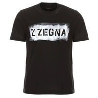 Z Zegna Men's Black Graffiti Logo Short Sleeve Cotton T-Shirt
