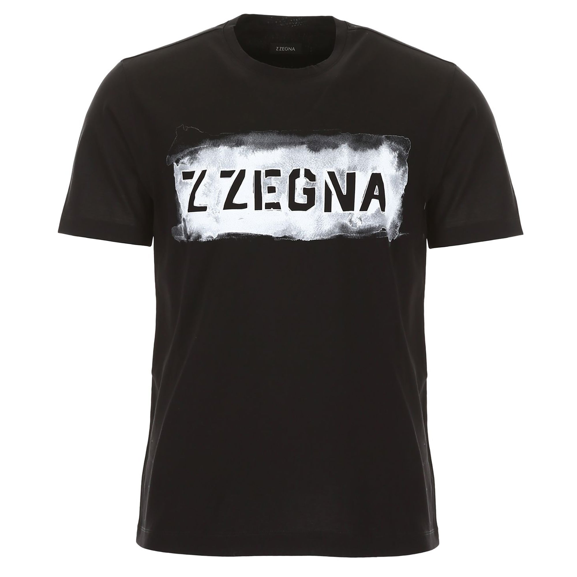 Z Zegna Men's Black Graffiti Logo Short Sleeve Cotton T-Shirt