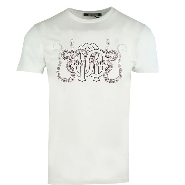 Roberto Cavalli Men's White Mirror Logo Short Sleeve T-Shirt