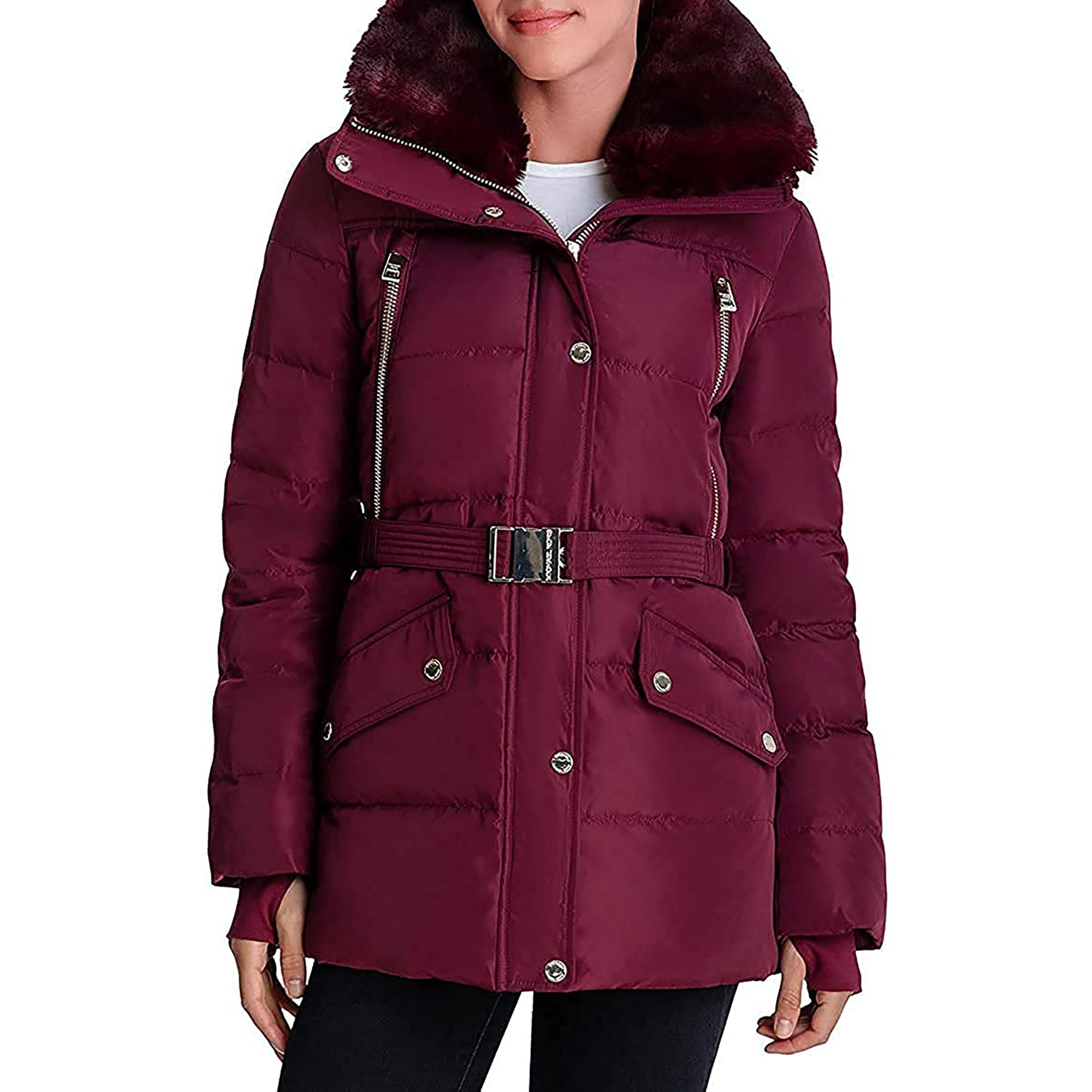Michael Kors Women's Mid-length Down coat-Dark Ruby2