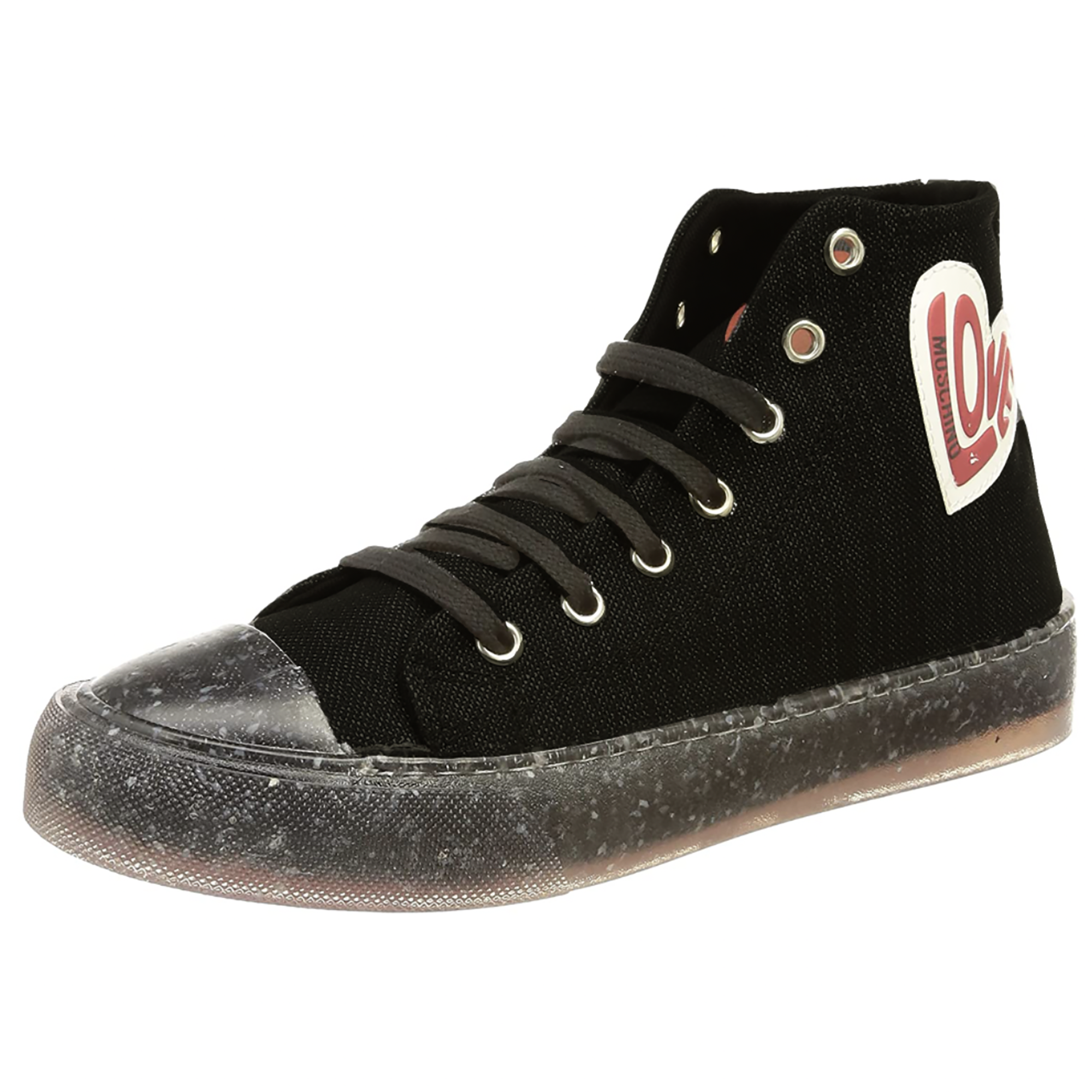 Love Moschino Women's Black Canvas Heart Lace Up Hi Top Sneakers 36 Black