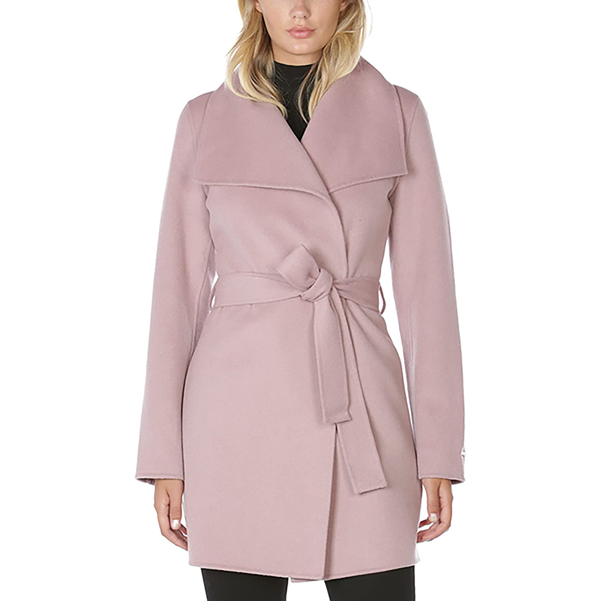 TAHARI Women's Wool Wrap Coat with Tie Belt, Vintage Pink Powder Vintage Powder Pink