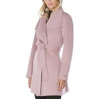 TAHARI Women's Wool Wrap Coat with Tie Belt, Vintage Pink Powder