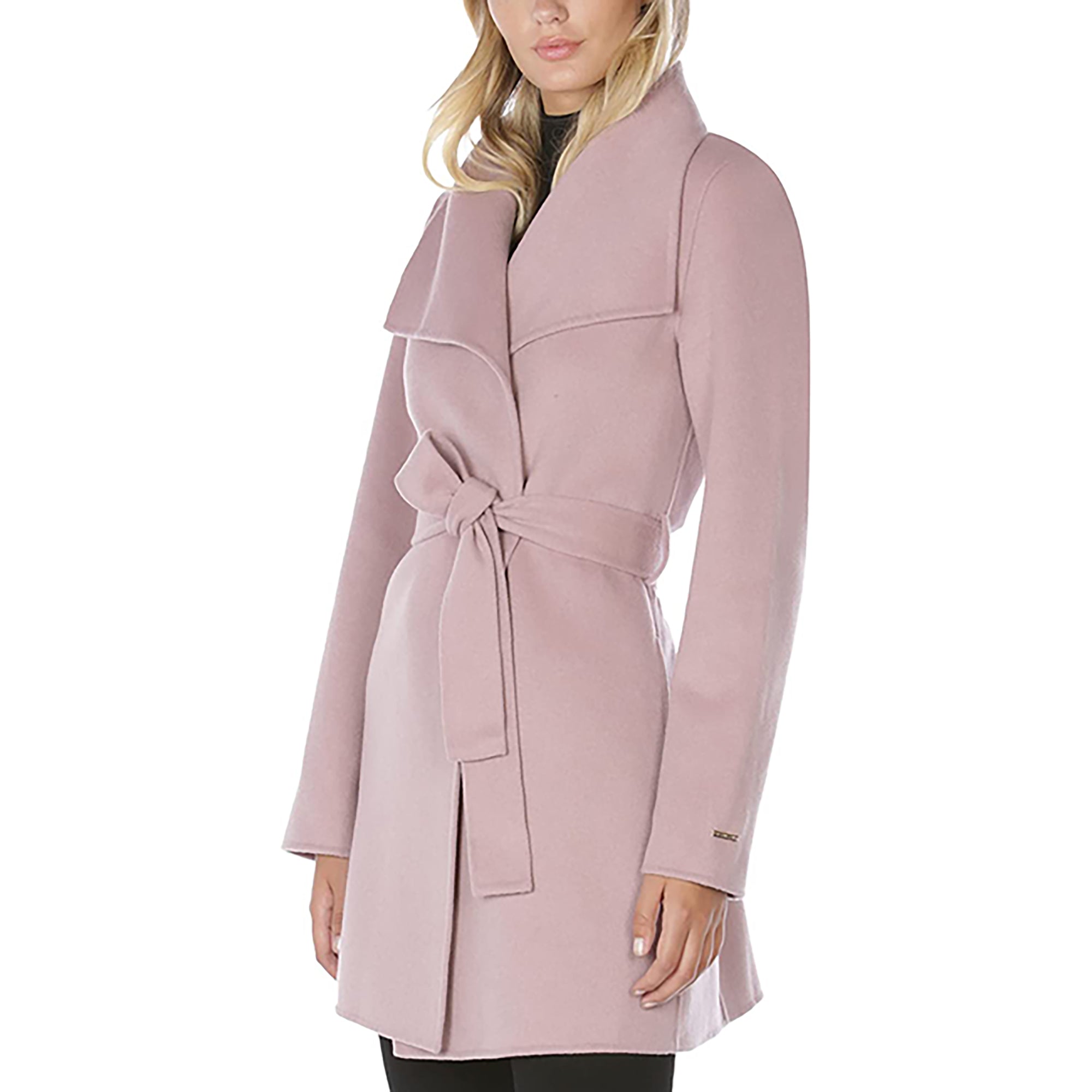 TAHARI Women's Wool Wrap Coat with Tie Belt, Vintage Pink Powder