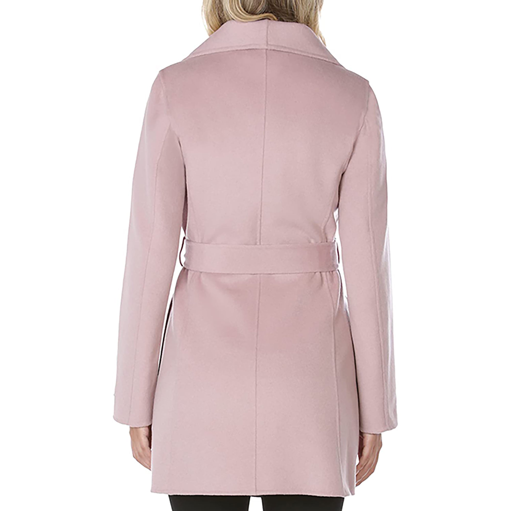 TAHARI Women's Wool Wrap Coat with Tie Belt, Vintage Pink Powder