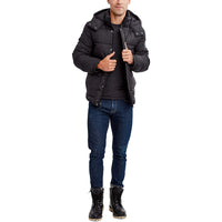 HFX Men's Puffer Jacket with Hood, Water and Wind Resistant, Black