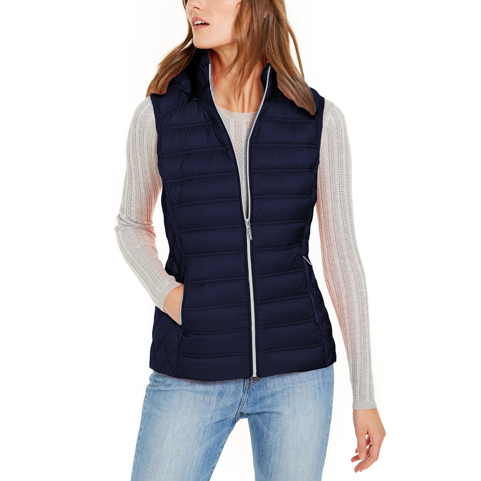 Michael Michael Kors Women's Navy Blue Down Sleeveless Puffer Vest with Removable Hood2