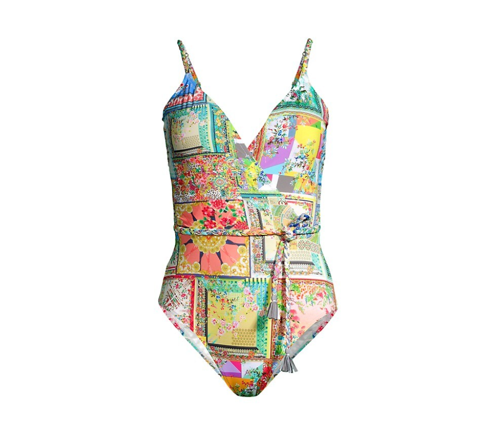 Johnny Was Women's Fleur Braided One Piece Wrap Swimsuit Multicolor