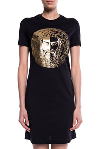 Versace Jeans Couture Women's Black Gold Logo Short Sleeve T-Shirt Dress XS Black