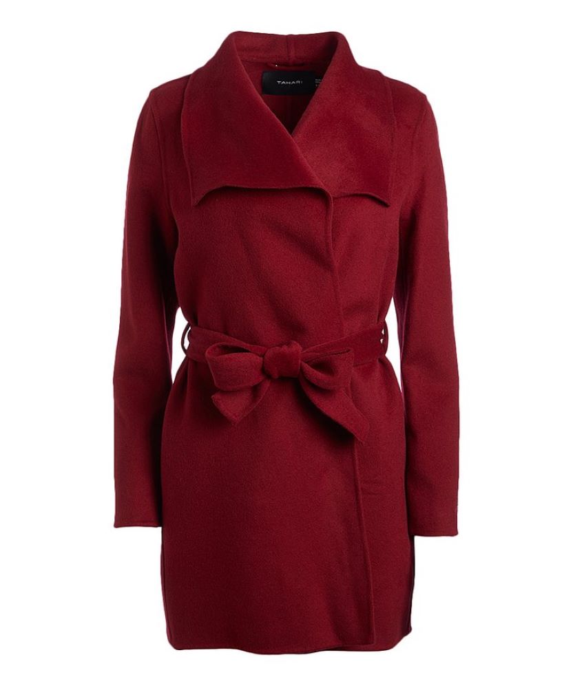 Tahari Women's Deep Red Wool Belted Coat Jacket Red