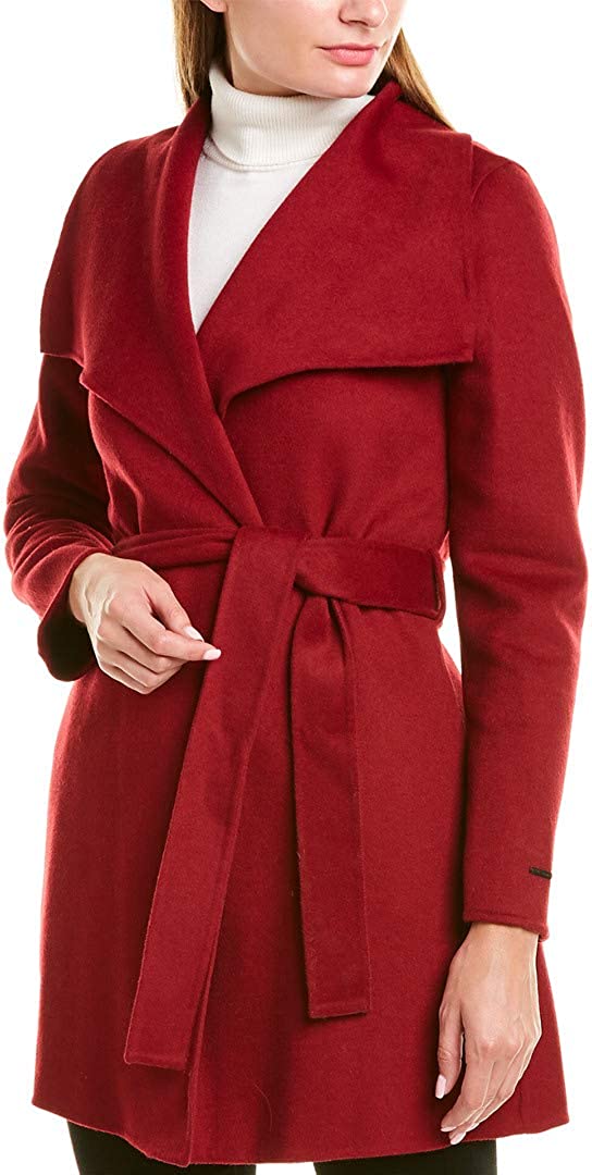Tahari Women's Deep Red Wool Belted Coat Jacket
