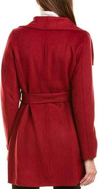 Tahari Women's Deep Red Wool Belted Coat Jacket