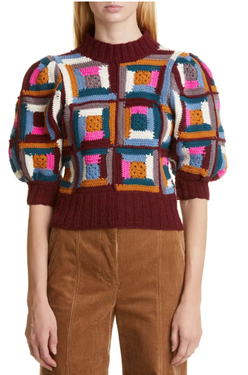 Sea Ny Camryn Crochet Puff Slv Sweater (D2) Multi