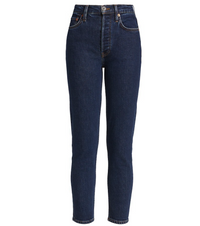RE/DONE Women's 70s Stove Pipe High-Rise Crop Jeans Dark Rinse Wash Blue