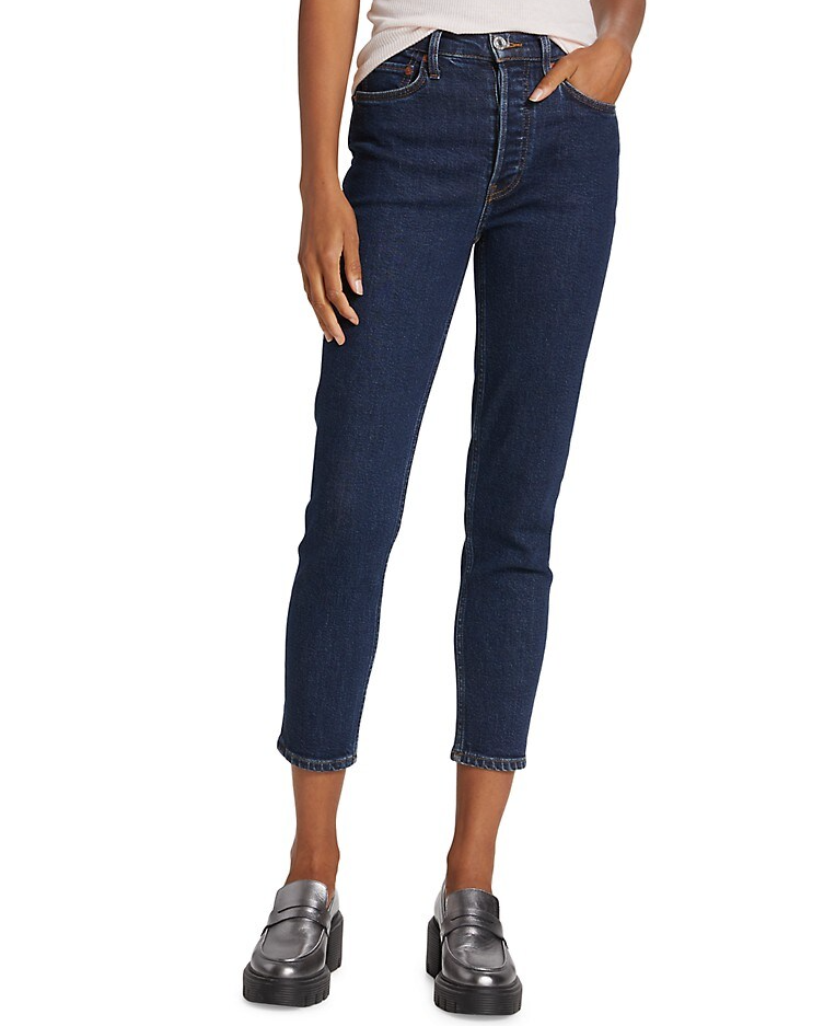 RE/DONE Women's 70s Stove Pipe High-Rise Crop Jeans Dark Rinse Wash