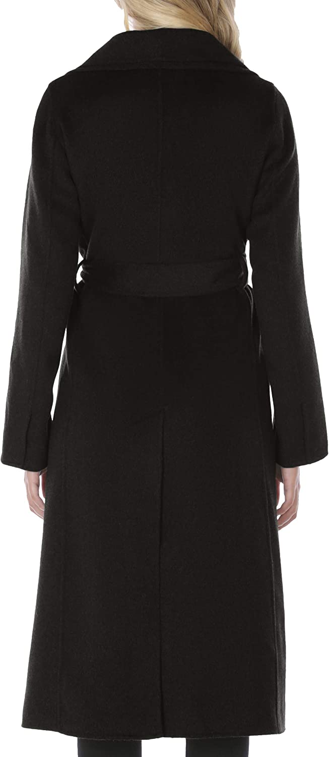 Tahari Women's Black Double Layered Collar Wool Long Coat