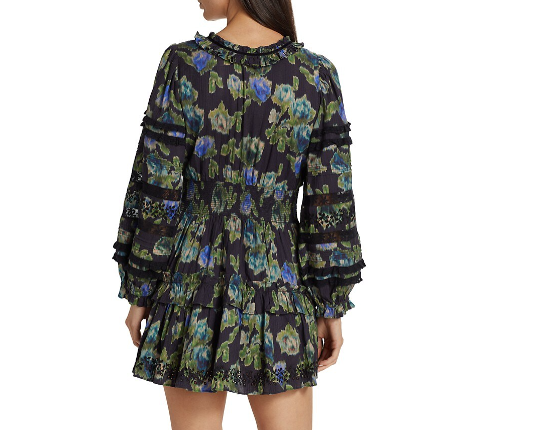 LOVESHACKFANCY Women's Clarkie Dress, Deep Blue Trace Mini Smocked