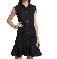 Veronica Beard Women's Black Cotton Ruched Button Down Mini Shirt Dress Black