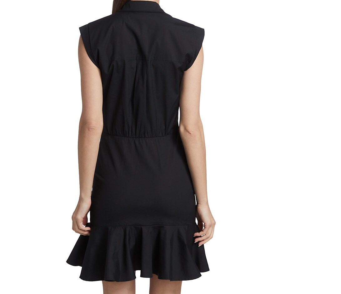 Veronica Beard Women's Black Cotton Ruched Button Down Mini Shirt Dress