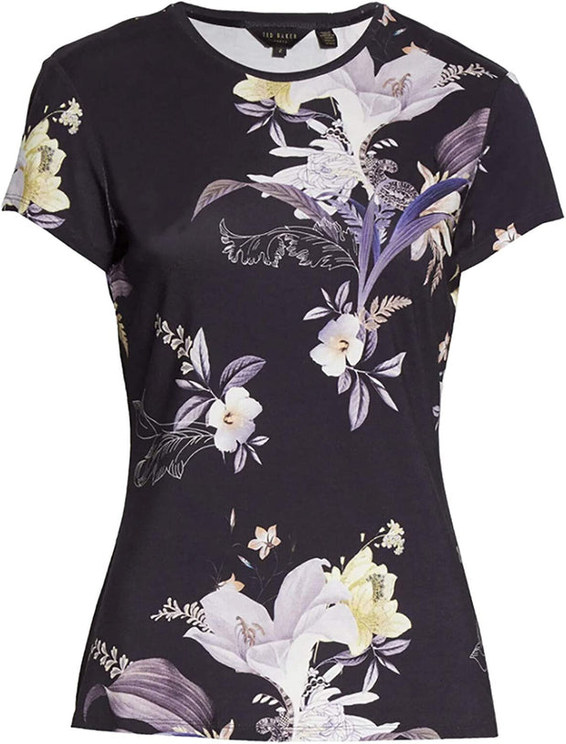 Ted Baker Women's Navy Decadence Print Floral T-Shirt Short Sleeve Fitted Tee (0)