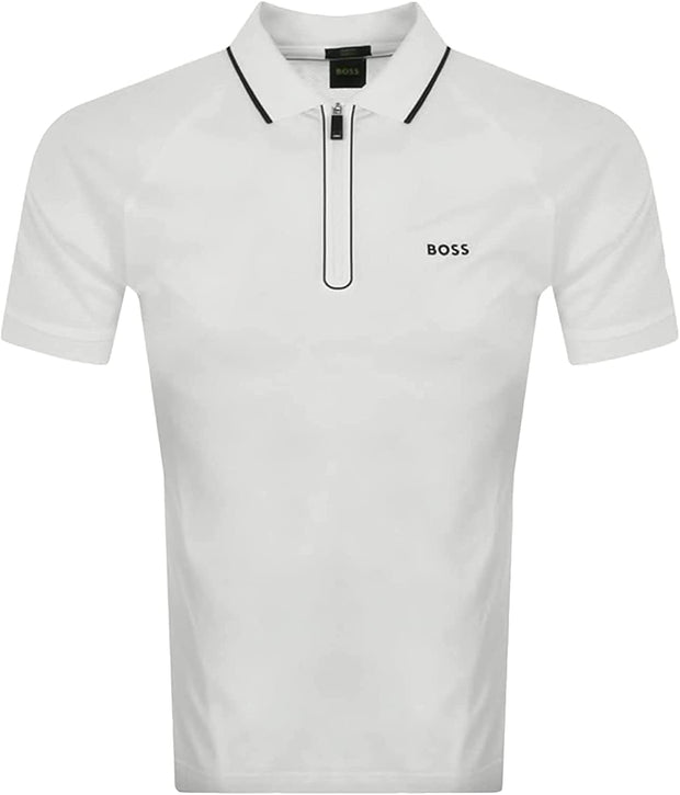 Hugo Boss Men's Phillix White Slim Fit Half Zip Short Sleeve Polo T-Shirt