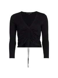 Veronica Beard Women's Black Kerr Long Sleeve V-Neck Ruched Front Tee Black