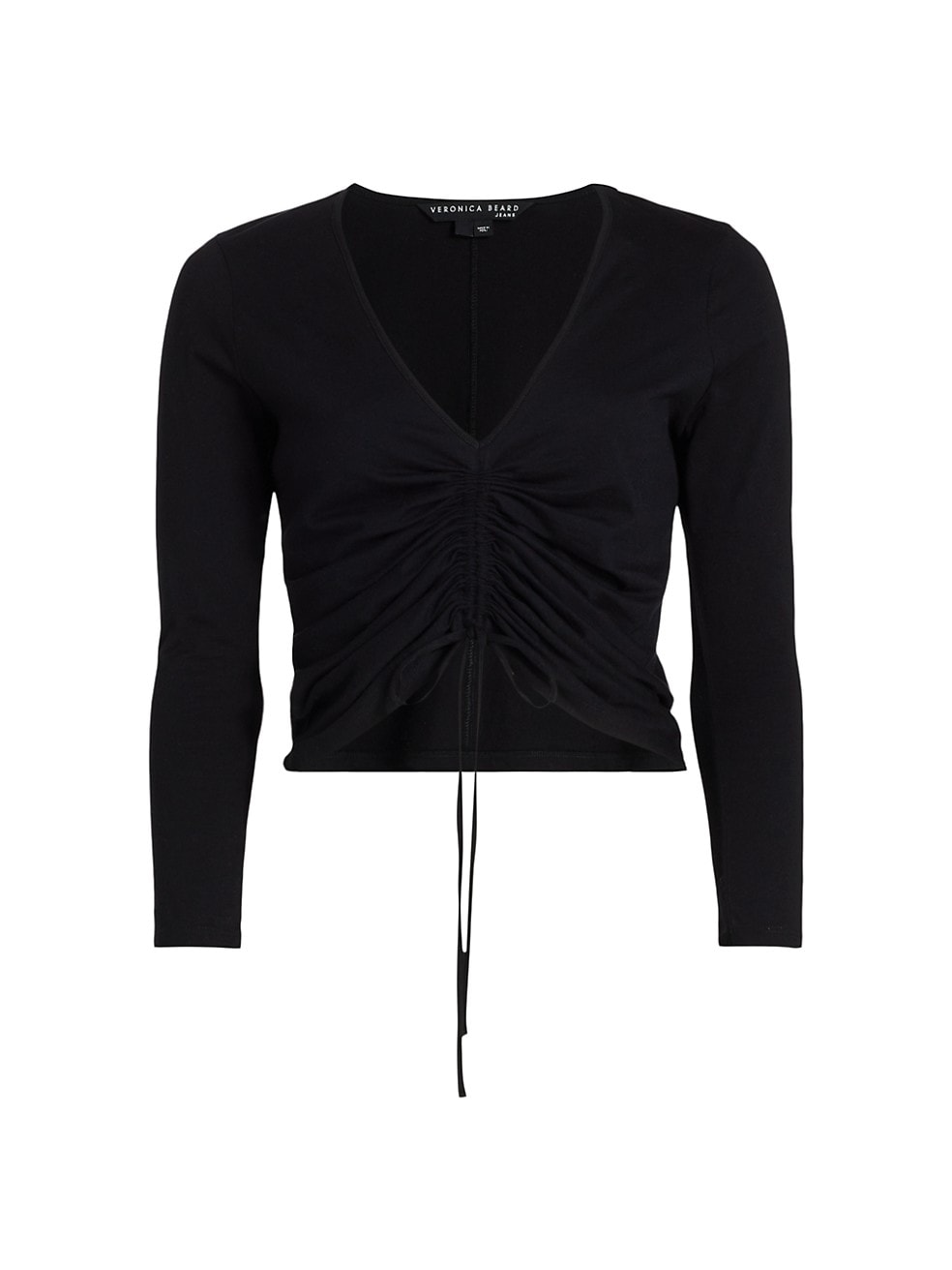 Veronica Beard Women's Black Kerr Long Sleeve V-Neck Ruched Front Tee Black