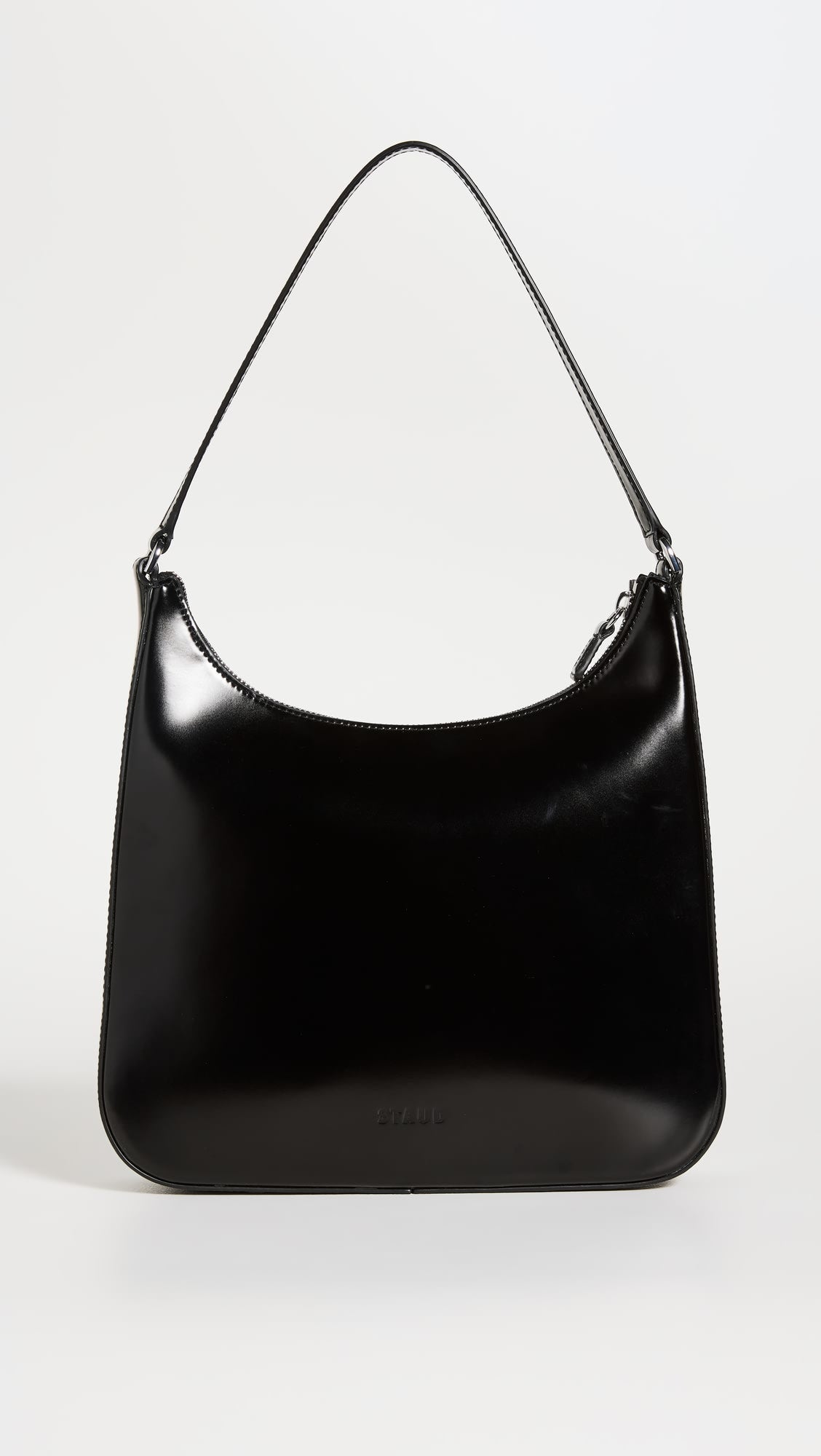 Staud Women's Black High Shine Leather Alec Shoulder Handbag One Size Ecru