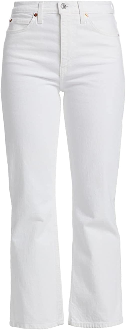 RE/DONE Women's White Crop Boot Cut 70's Denim High Rise Jeans