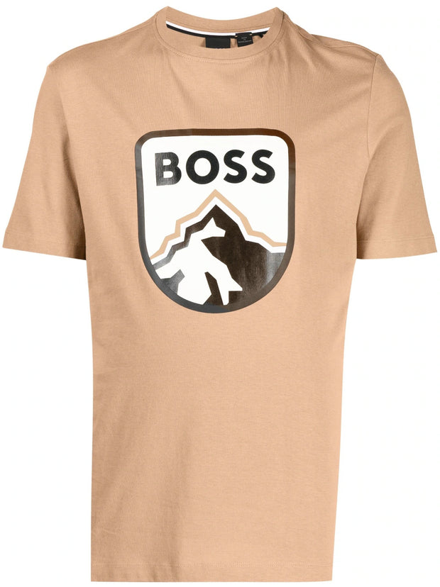 Hugo Boss Men's Tiburt 306 Cognac Embossed Logo Short Sleeve Crew Neck T-Shirt