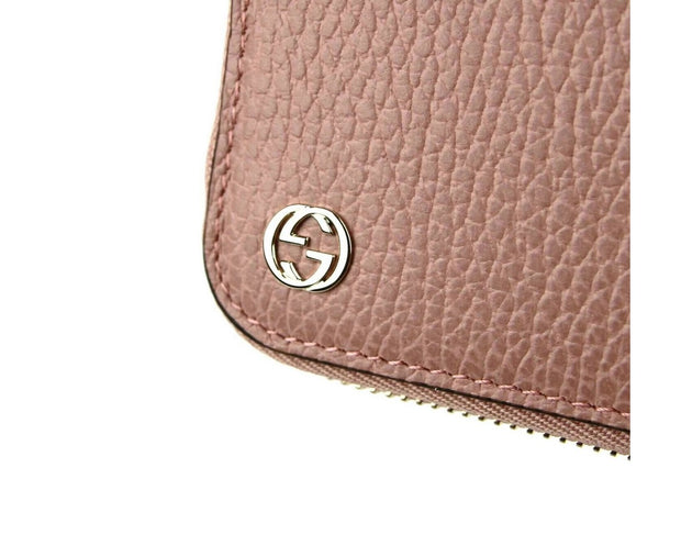 Gucci Women's Soft Pink Leather Gold Interlocking G Zip Around Wallet 449347 5806
