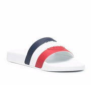 Moncler Women's Striped Logo Embossed Rubber Slide 'Jeane' Sandals in White