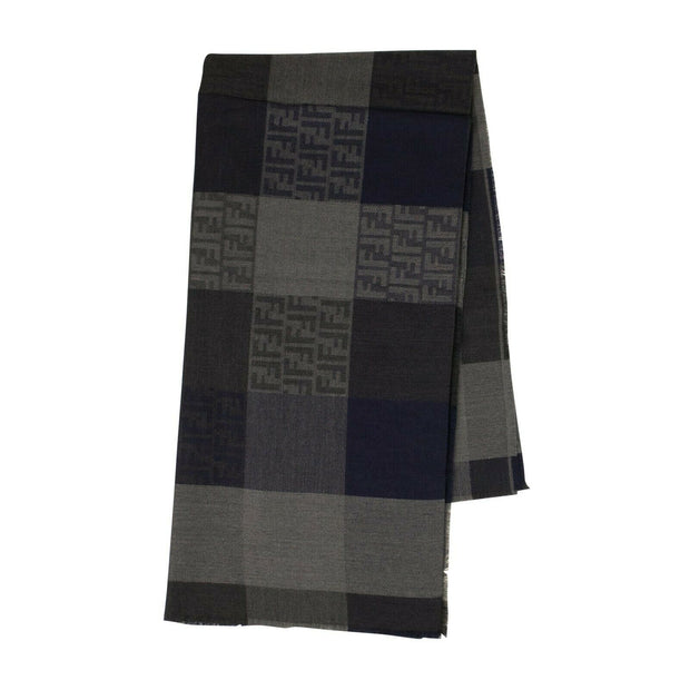 FENDI Grey/Blue Wool Jacquard Logo Zucca Pattern Scarf/Shawl