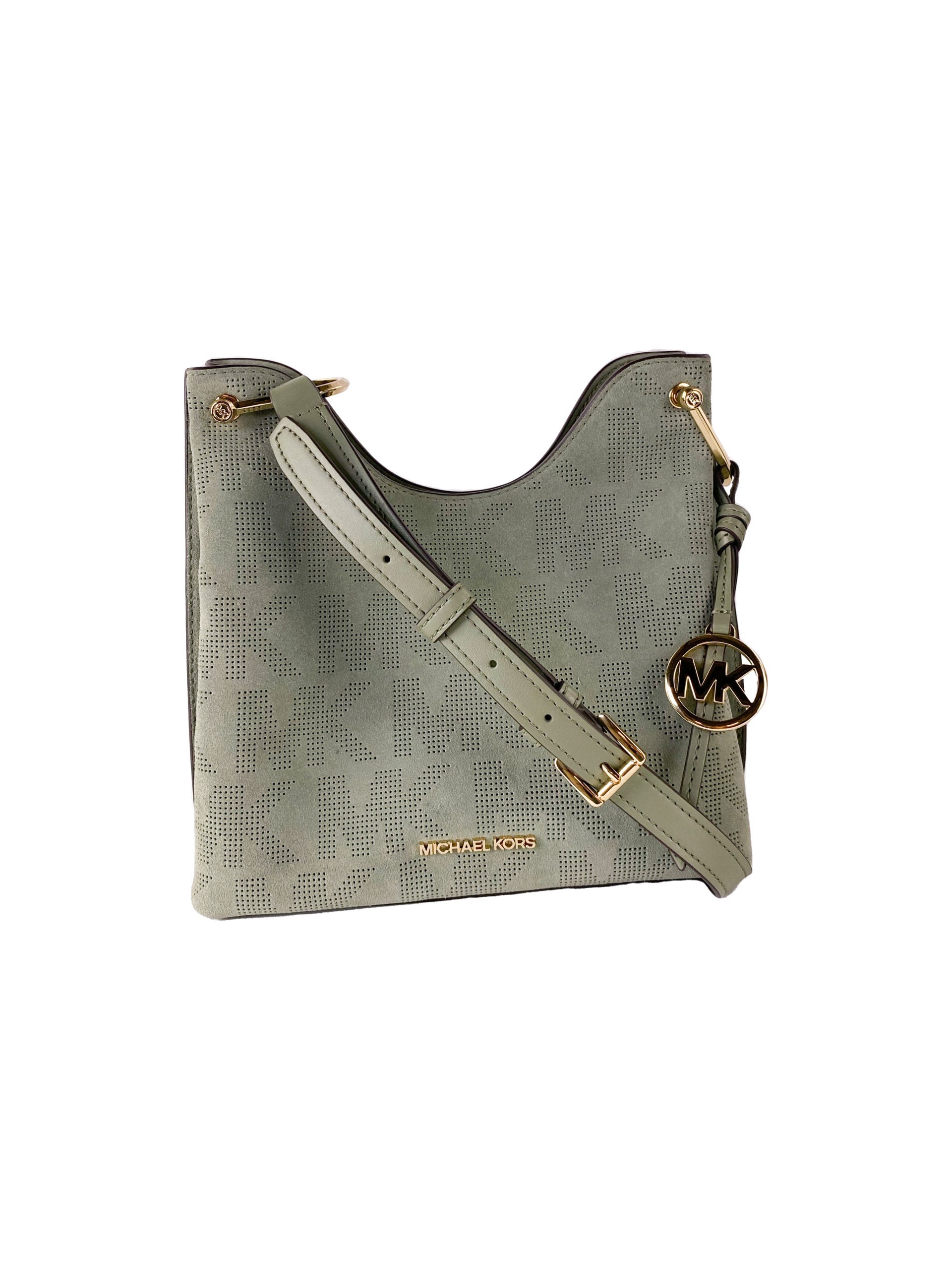 Michael Kors Joan Large Perforated Suede Leather Slouchy Messenger Handbag (Army Women's Green)1