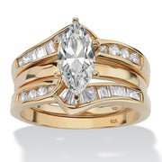 Yellow Gold-Plated Sterling Silver Marquise Shaped Cubic Zirconia 2 Piece Jacket Bridal Ring Set