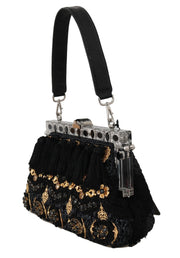 Dolce & Gabbana VANDA Black Crystal Tassel Gold Charms Party Women's Bag