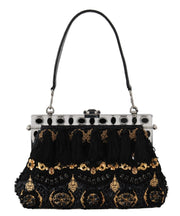 Dolce & Gabbana VANDA Black Crystal Tassel Gold Charms Party Women's Bag