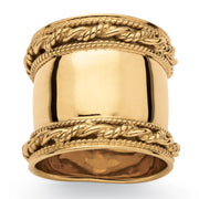 18K Yellow Gold over Sterling Silver Cigar Band Style Rope Detail Ring (13mm)