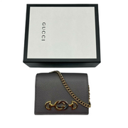 Gucci Zumi Women's Grey Leather Gold Chain Bi-Fold Mini Wallet GG Logo 570660 1275