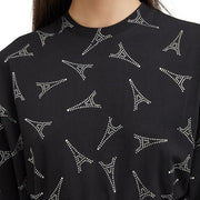 Balenciaga Women's Paris Eiffel Tower Rhinestone Cotton T-Shirt Black