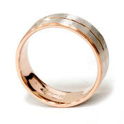 14k Rose Gold & White Gold 6mm 2 Tone Wedding Band Mens Brushed Hand Carved Ring