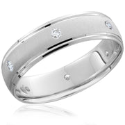 Mens Diamond 14k White Gold Wedding Ring Brushed Band 6mm