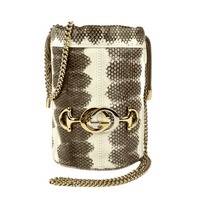 Gucci Women's Zumi White/Gray Snakeskin Mini Drawstring Bucket Chain Bag 576432 95991