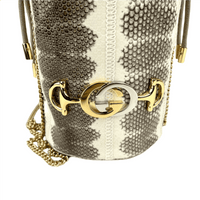 Gucci Women's Zumi White/Gray Snakeskin Mini Drawstring Bucket Chain Bag 576432 95993