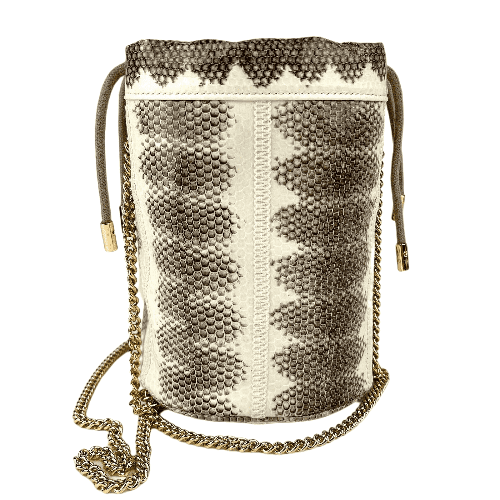 Gucci Women's Zumi White/Gray Snakeskin Mini Drawstring Bucket Chain Bag 576432 95994