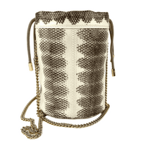Gucci Women's Zumi White/Gray Snakeskin Mini Drawstring Bucket Chain Bag 576432 95994