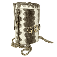 Gucci Women's Zumi White/Gray Snakeskin Mini Drawstring Bucket Chain Bag 576432 95995