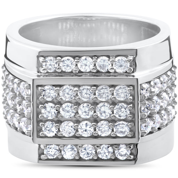 2 ct HUGE Mens Diamond 15MM Wide High Polished Flashy Bling Ring White Gold