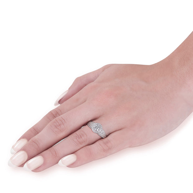G/VS .75Ct 100% Diamond Vintage Halo Engagement Ring White Gold 14k Lab Grown