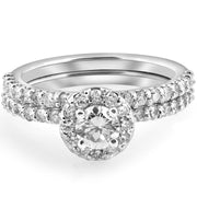 1 cttw Diamond Round Halo Solitaire Engagement Wedding Ring Set 14k White Gold
